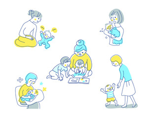 赤ちゃんとママ　さまざまなシーン　セット
