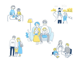 Naklejka premium 若い家族 ライフスタイルシーン セット