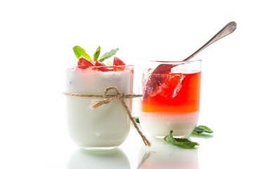 homemade sweet yogurt with fruit jelly pieces