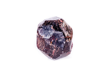 Macro of a mineral garnet stone on a white background