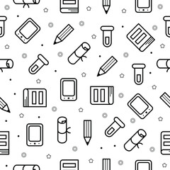 Seamless Pattern Elements Hand Drawn Collection College School Study Vector Design Style Background Grades Education Learning Book Pencil Flask Illustration Icons