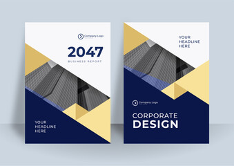 Abstract template dark blue luxury business cover design premium background with luxury triangles pattern and gold lighting lines on background white. Luxury and elegant design. Vector illustration