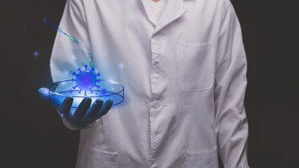  doctor touching electronic hologram coronavirus modern virtual screen illustration