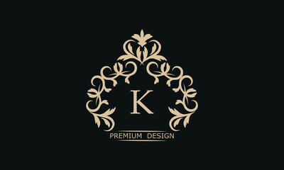 Premium linear logo with letter K. Elegant monogram company brand icon, boutique, heraldry.