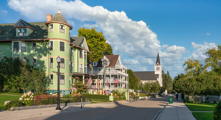 Mackinac Island Michigan - Main Street - obrazy, fototapety, plakaty