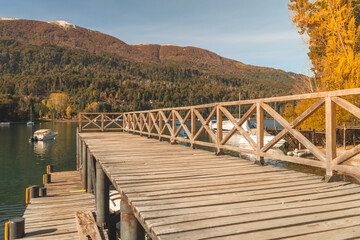 NAHUEL HUAPI LAKE. MANZANO PIER, MANZANO BAY. VILLA LA ANGOSTURA.  PATAGONIA.