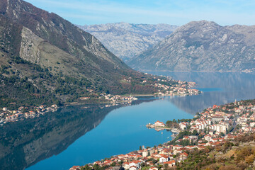 Fototapeta na wymiar Fabulous view from a height of the small town of Kotor, Kotor fjord, Montenegro
