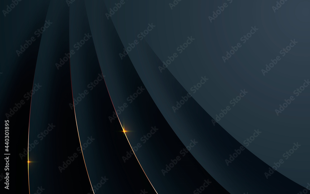 Poster abstract dynamic black background with golden line on the layers