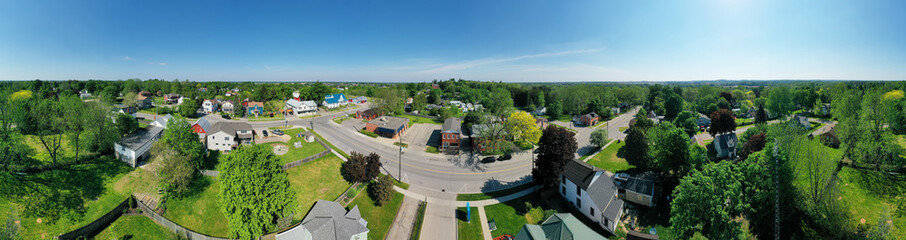 Fototapeta na wymiar Aerial panorama of town center of Scotland, Ontario, Canada