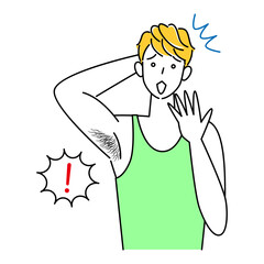 体毛（わき毛）を気にする可愛い男性 イラスト シンプル ベクター