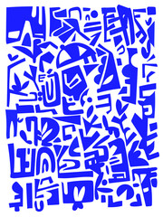 Decorative, line, doodle, geometric, ethnic, ornament abstract on blue vector illustration background.