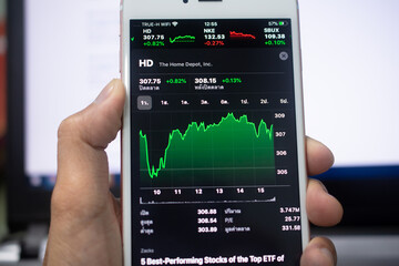 Graph trade forex business investment on screen mobile phone soft focus