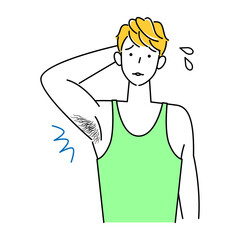 体毛（わき毛）を気にする可愛い男性 イラスト シンプル ベクター