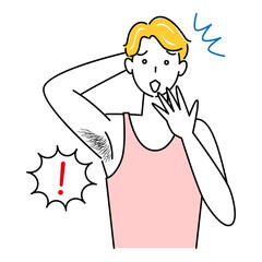 体毛（わき毛）を気にする可愛い男性 イラスト シンプル ベクター