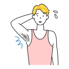体毛（わき毛）を気にする可愛い男性 イラスト シンプル ベクター