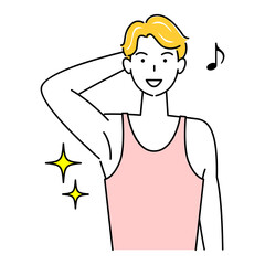 わき毛を脱毛し綺麗になった脇の下を見せている笑顔の可愛い男性 イラスト ベクター