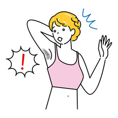ムダ毛（わき毛）を気にする可愛い女性 イラスト シンプル ベクター