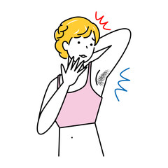 ムダ毛（わき毛）を気にする可愛い女性 イラスト シンプル ベクター