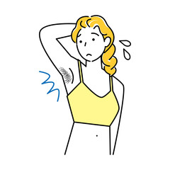 ムダ毛（わき毛）を気にする可愛い女性 イラスト シンプル ベクター