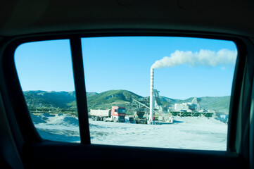 Albanian Industry. View from the Car. Fratar, Albania