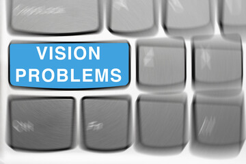 vision problems button on the pc keyboard colored in blue. Radial blur effect applied to the image...