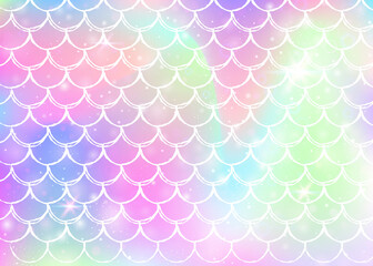 Princess mermaid background with kawaii rainbow scales pattern.