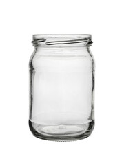 Glass, empty jar on a white background, close-up