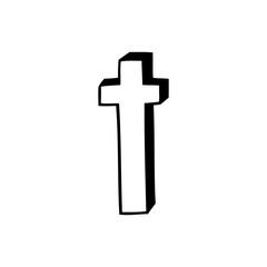 Cross doodle illustration isolated on white background. Gothic vector icon