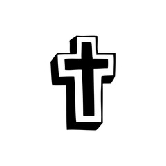 Black and white cross. Doodle illustration isolated on white background. Gothic vector icon