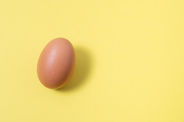 Egg isolated on yellow background. Image with copy space