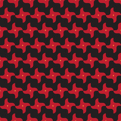 Red Shuriken patterns on dark background, Abstract vector wallpaper, Seamless pattern background.