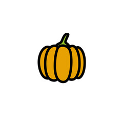 pumpkin doodle icon, vector color line illustration