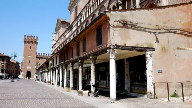 Ferrara, Italy, the arcade in Trento and Trieste main square