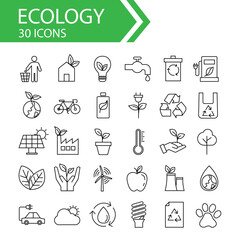 Fototapeta premium ecology outline icon set. isolated on white background. environment and sustainability symbol collection. save nature eco friendly concept. vector illustration in flat style modern design.