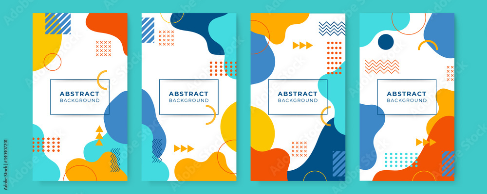 Aufkleber abstract background with square circle line dot wave geometric textures, memphis style