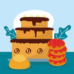 sweet cake and donuts