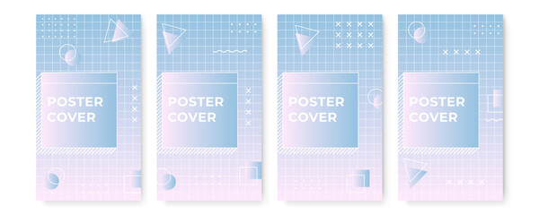Vector set of blue pink abstract geometric cover background with minimal trendy style.
