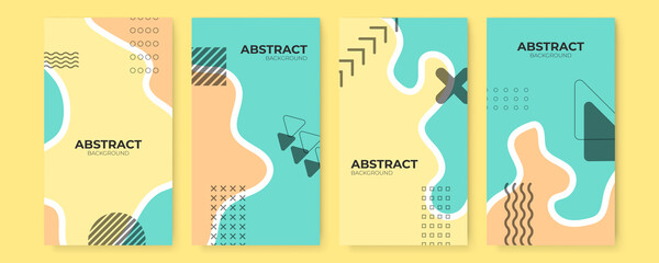 Abstract green baked mint yellow background with geometric square cross dot lines arrow triangle wave  textures, memphis style