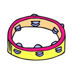 Tambourine vector illustration. Percussion musical instrument isolated on white background hand-drawn sketch.