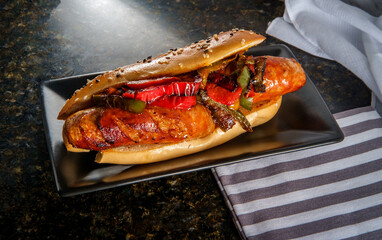 Sausage Onions Peppers Hoagie - obrazy, fototapety, plakaty
