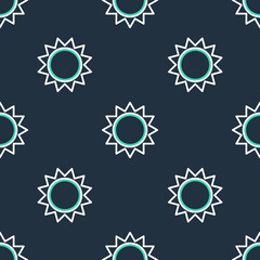 Line Sun icon isolated seamless pattern on black background. Vector