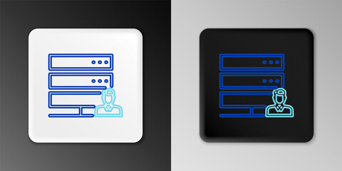 Line Customer care server icon isolated on grey background. Tech support concept with male operator. Call center sign. Colorful outline concept. Vector