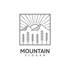 Mountain monoline outdoor nature vector illustration