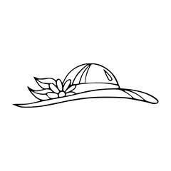 Woman summerhat with ribbon and daisy. Vector doodle isolated clipart.