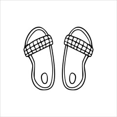 Doodle summer slippers isolated hand drawn illustration.