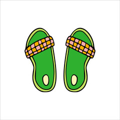 Green slippers for summer in cartoon style. Flip flops vector concept art.