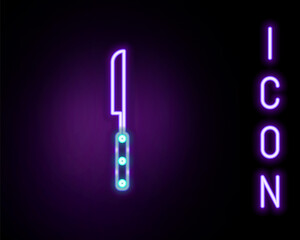 Glowing neon line Barbecue knife icon isolated on black background. Kitchen knife icon. BBQ knife sign. Barbecue and grill tool. Colorful outline concept. Vector