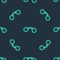 Line Handcuffs icon isolated seamless pattern on black background. Vector