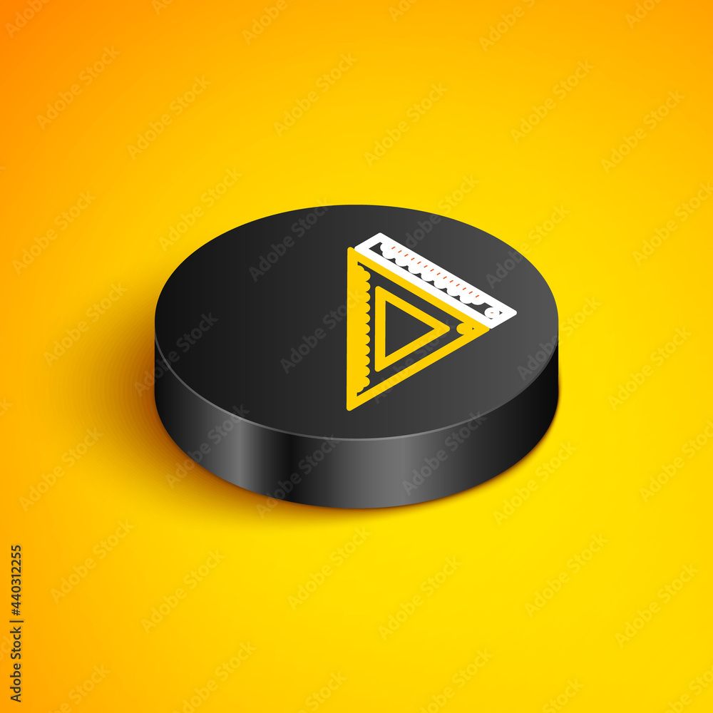 Poster isometric line triangular ruler icon isolated on yellow background. straightedge symbol. geometric s