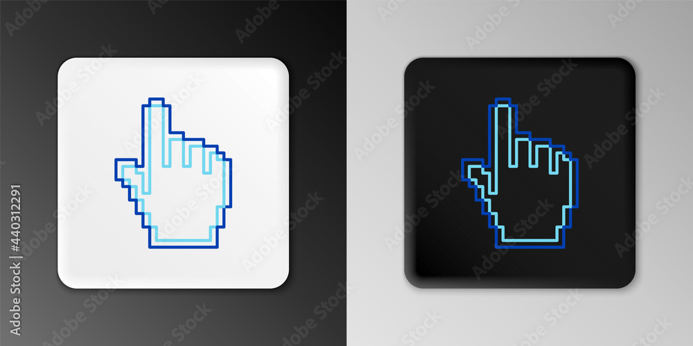 Poster line pixel hand cursor icon isolated on grey background. pointer hand cursor. colorful outline conce